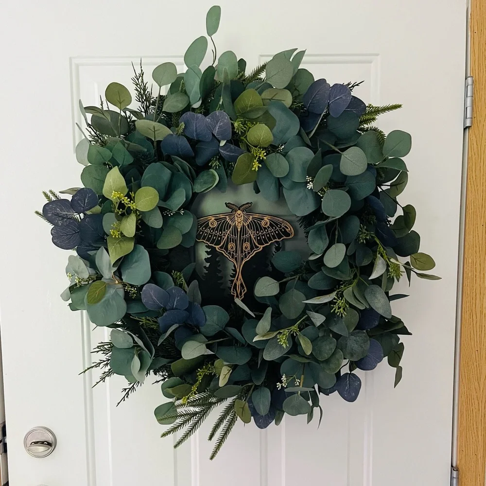 Hand Crafted Mixed Eucalyptus Death Head Skull Moth Wreath Door Wall Large 24”